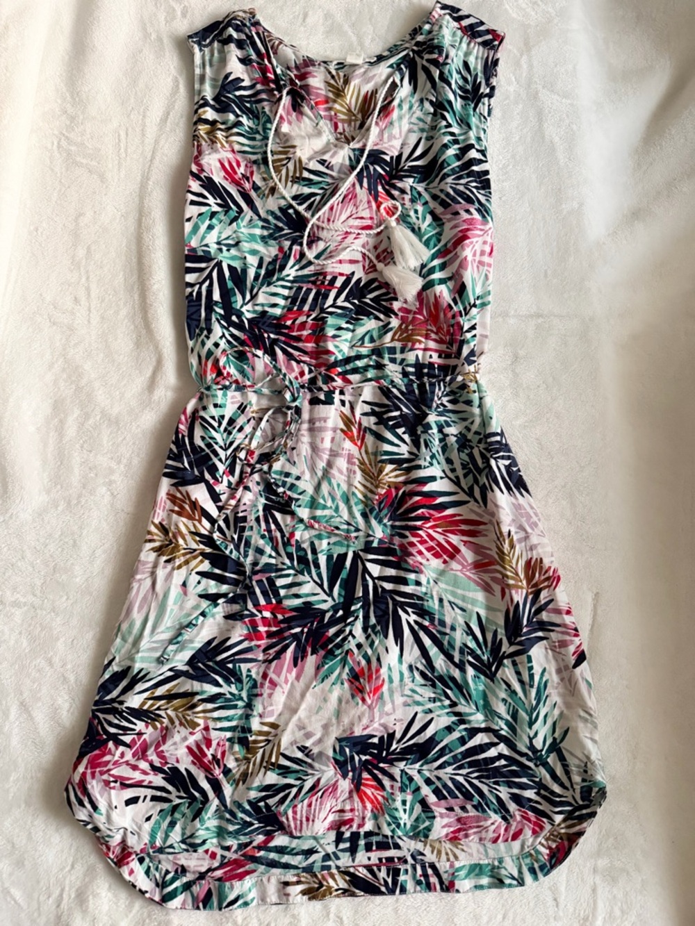 beachlunchlounge White Multicolor Tropical Palm Print Dress Size S